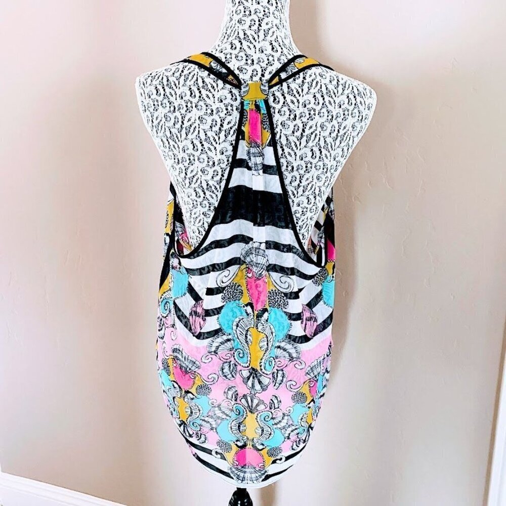 Bisou Bisou Sheer Tank Top Colorful Seashells and Seahorses - Size Medium - Picture 6 of 7